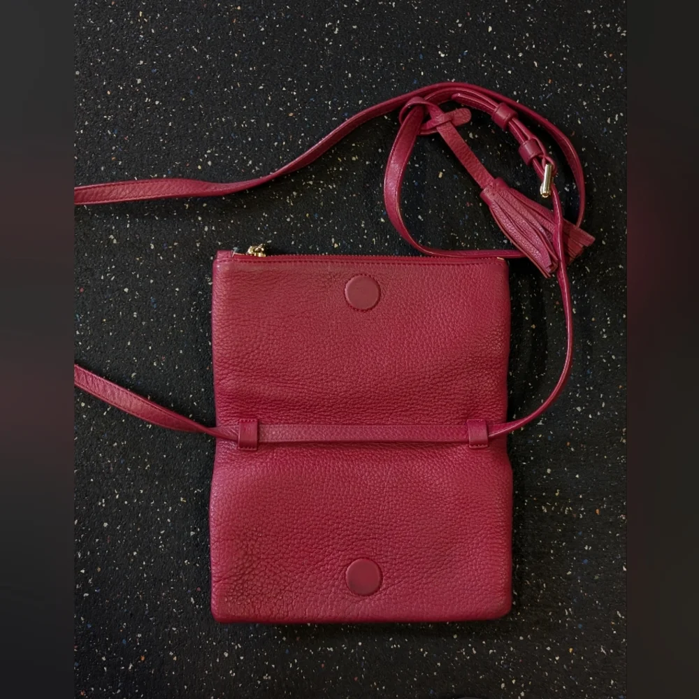 Tory Burch Mini Robinson Fold over Red Pebbled Leather Crossbody